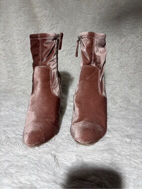 Velvet Zip Ankle Booties in Mauve Rose - Women's Fashion Booties